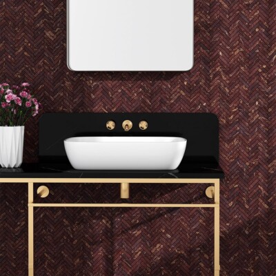 Red Bordeaux Honed Herringbone 5/8×3 Marble Mosaic 10 7/16×12 13/16 (MS02564)