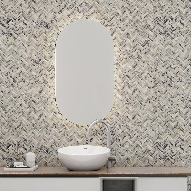 Calacatta Picasso Honed Herringbone 5/8×3 Marble Mosaic 10 7/16×12 13/16 (MS02571)