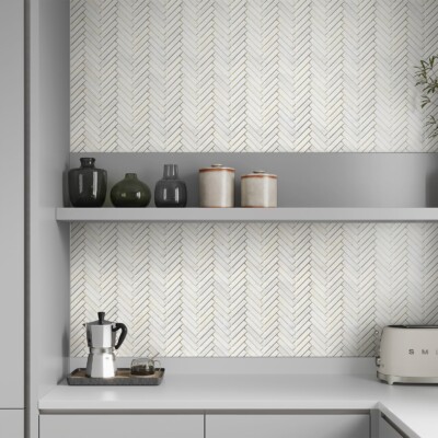 White Pearl Honed Herringbone 5/8×3 Marble Mosaic 10 7/16×12 13/16 (MS02581)