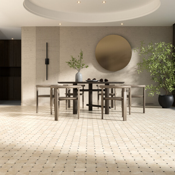 Black, Delano Honed Pinwheel Marble Mosaic 10 7/16×10 7/16 (MS02590)