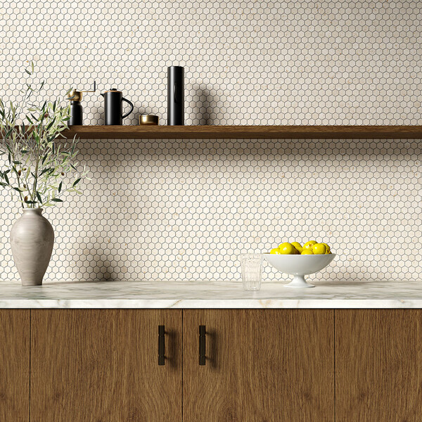 Desert Path Brushed Hexagon 1×1 Limestone Mosaic 12×12 (MS02593)