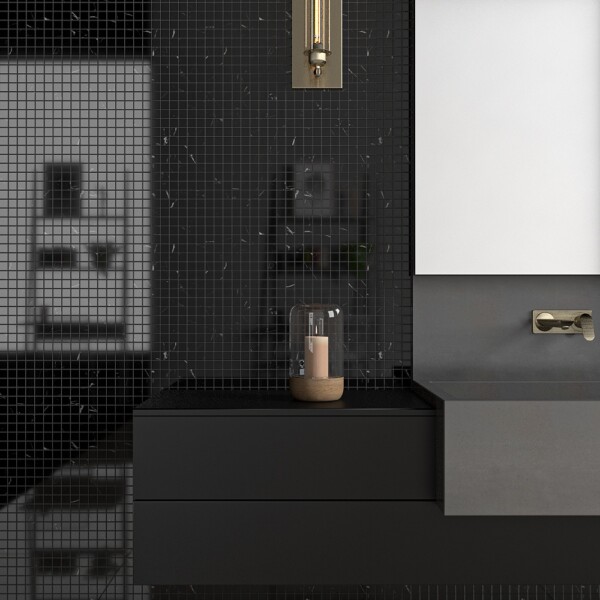 Black Polished 1×1 Marble Mosaic 12×12 (MS90086)