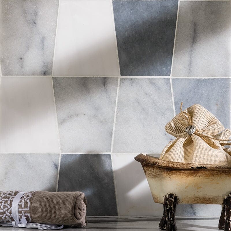 Marbre décoratif au jet d'eau, gris Afyon, blanc neige, 12 1/2 x 12 (NW00012)