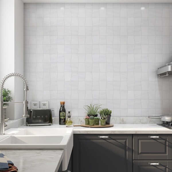 Tapered Snow White Honed&polished Marble Waterjet Decos 12 1/2×12 (NW00015)