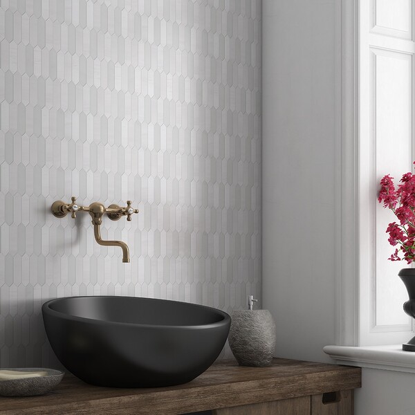 Snow White, Afyon White Multi Finish Baby Picket Marble Mosaic 13 3/16×11 (NW00040)