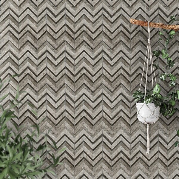 Bosphorus, Britannia Honed Chevron Fusion Limestone Mosaic 16×11 7/8 (NW00053)