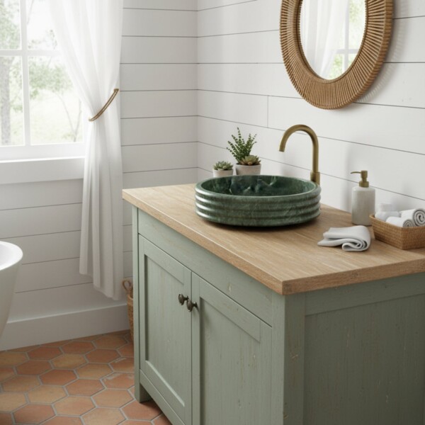 Verde Tia Honed Fluted Marble Sink 18×6 (SN00253)
