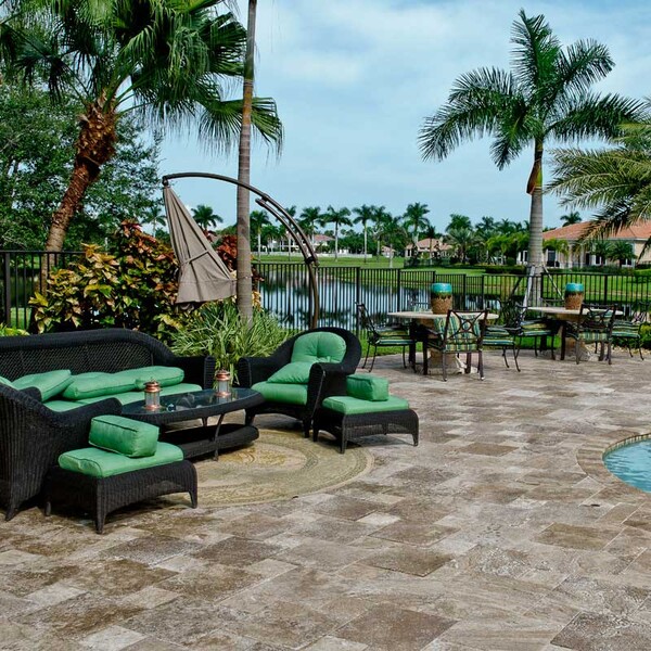 Walnut Dark Tumbled Travertine Pavers Versailles Pattern (TL13072)