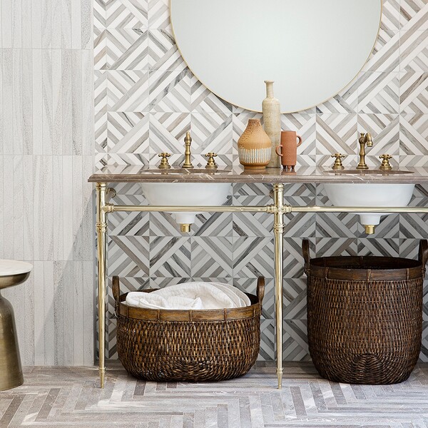Skyline, Snow White Honed Ponte Marble Mosaic 14 5/16×14 5/16 (MS01542)