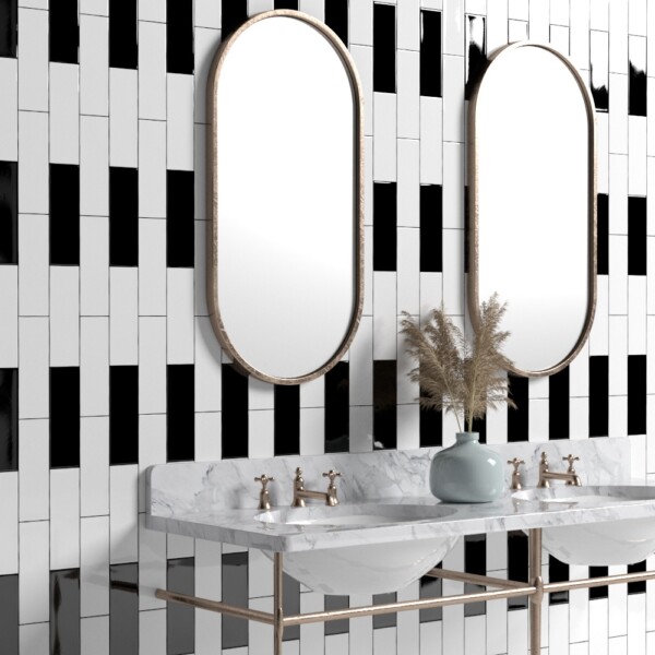 Black Glossy Subway Ceramic Tile 3×9 (TL19217)