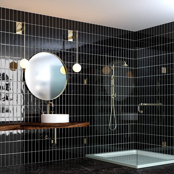 Black Glossy Subway Ceramic Tile 3×9 (TL19217)