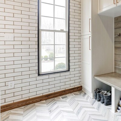 Bosphorus Skyline Vein Cut Multi Finish Marble Waterjet Decos 13 7/16x 13 7/16 (YNR10051)