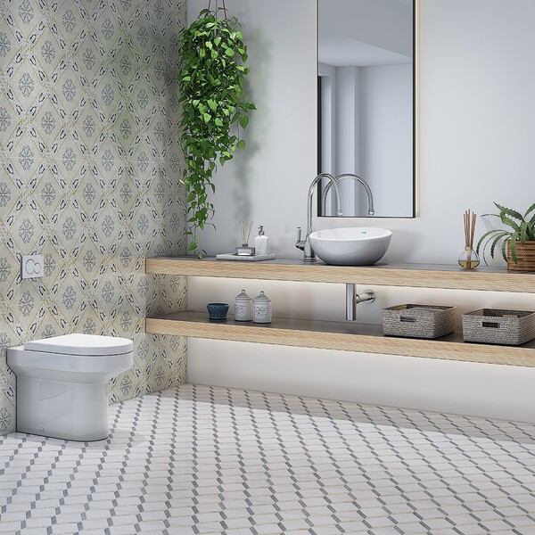 Snow White, Diana Royal, Allure Polished Steps 3d Marble Mosaic 14 9/16×14 15/16 (MS01781)