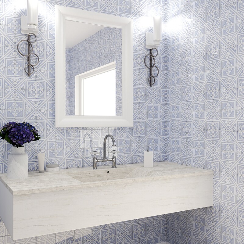 Azulejo cerâmico brilhante Indigo Wash Manorca 6×6 (TL80364)