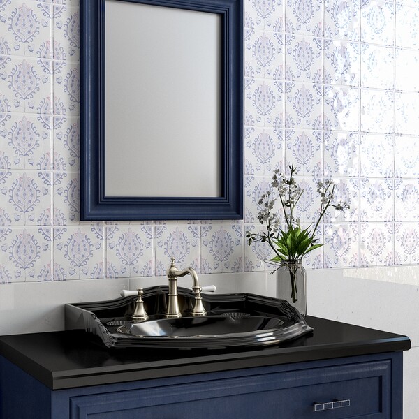 Indigo Wash Tulips Glossy Ceramic Tile 6×6 (TL80365)