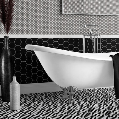 Black Glossy Hexagon 5 Ceramic Tile 5 (DC00357)