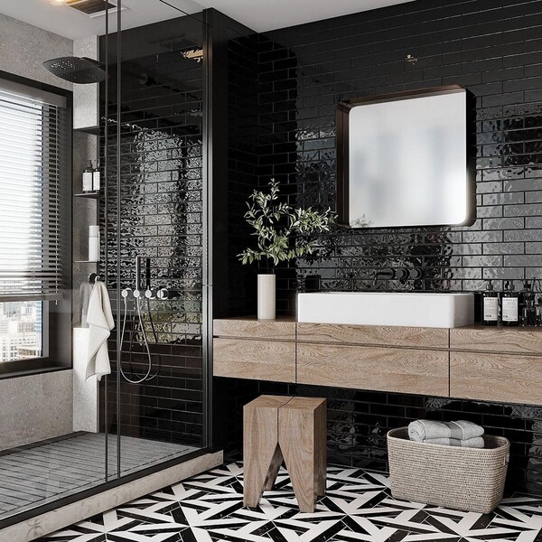 Black Glossy Thin Brick Tile 2 1/4×7 7/8 (TL80565)