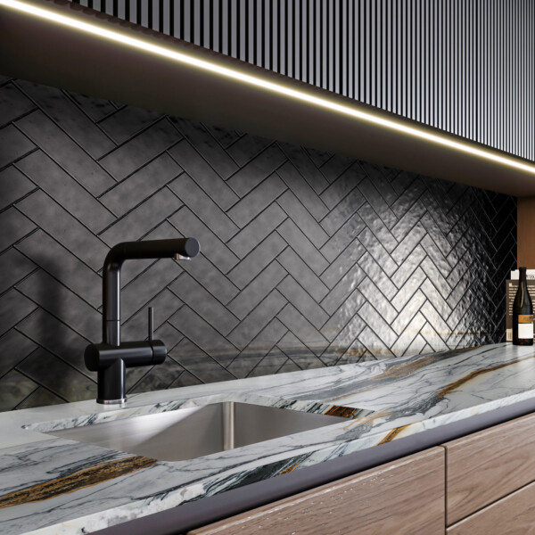 Gun Metal Glossy  Thin Brick Tile 2 1/4×7 7/8 (TL80568)