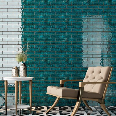 Aquamarine Glossy Thin Brick Tile 2 1/4×7 7/8 (TL80571)