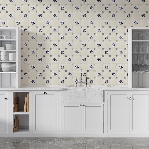 238b Garden Flowers Blue Glazed Ceramic Tile 6×6 (WLV20313)