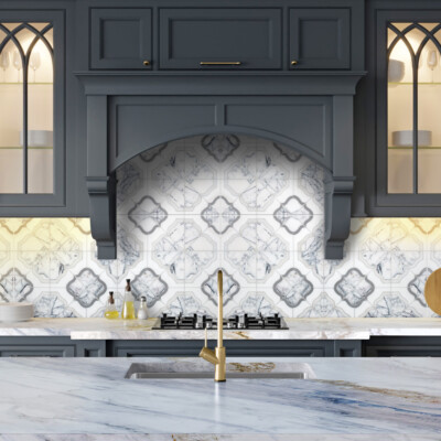 Glacier, Lilac Light, Snow White, Stepping Stone Multi Finish Colette Waterjet Marble Mosaic 12 11/16×12 11/16 (WUM04004)