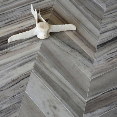 Bosphorus Palisandra Vein Cut Honed Marble Waterjet Decos 13 7/16x 13 7/16 (YNR10052)