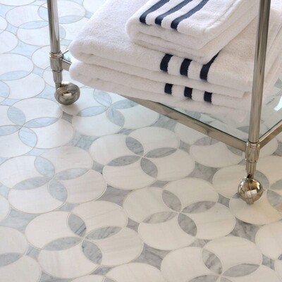 Constantine Avenza, Snow White Honed Marble Waterjet Decos 13 5/8×13 5/8 (YNR10054)