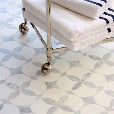 Constantine Avenza, Snow White Honed Marble Waterjet Decos 13 5/8×13 5/8 (YNR10054)