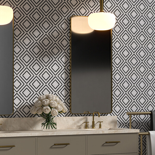 Snow White, Black Honed Yildiz Marble Mosaic 8 13/16×11 (YNR10131)