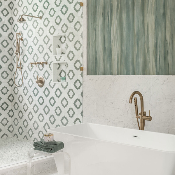 Irene Iceberg, Verde Capri Honed Marble Waterjet Decos 11 3/8×11 3/8 (YNR10140)