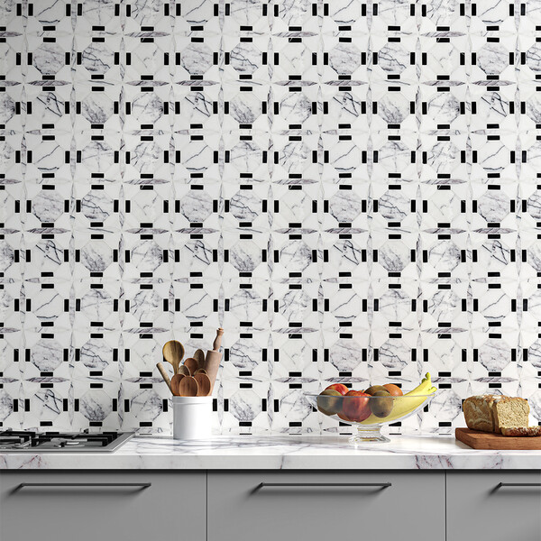 Snow White, Bardiglio Royal, Lilac Multi Finish Ellington Marble Mosaic 11 7/8×11 7/8 (YNR10183)