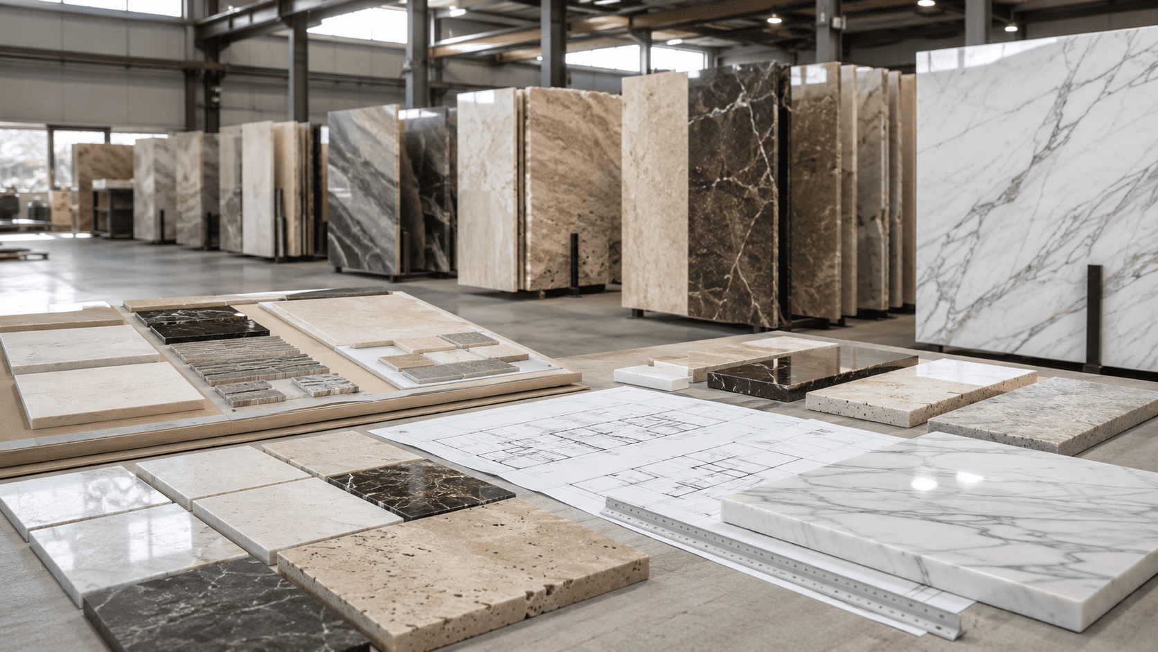 Natural stone samples and production planning for a hotel project