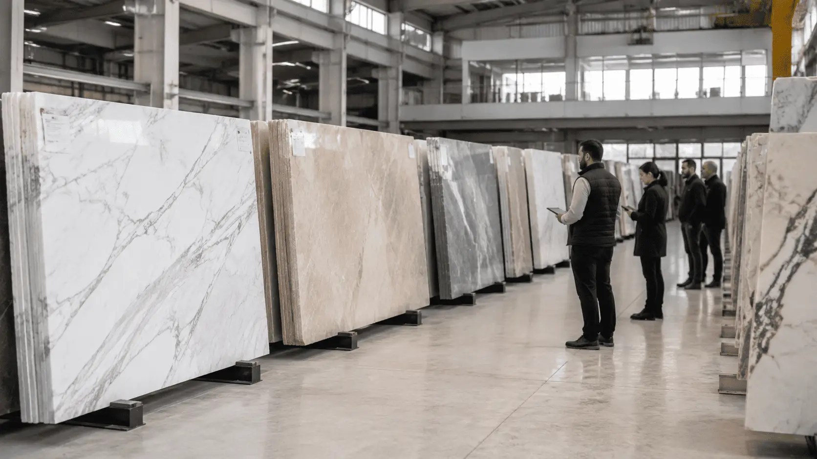 Marble slabs selected and organized for a large-scale architectural project