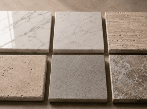 Polished, honed, brushed, tumbled, sandblasted and patinato natural stone finishes