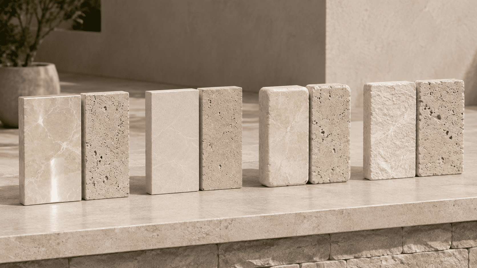 Polished, honed, tumbled and textured outdoor stone finishes