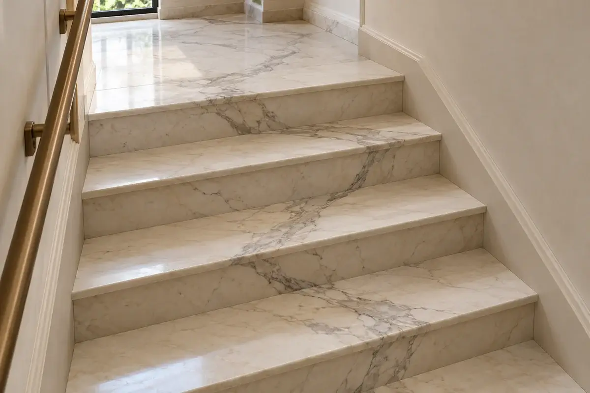 Coordinated marble vein direction across stair treads and risers