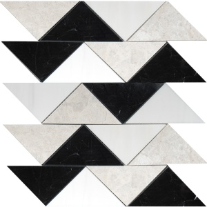Black & Snow White & Silver Shadow Lark Marble Mosaics 27,4x34,5