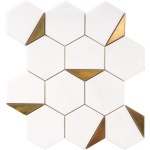 Gold Metal Brass Snow White Multi Finish Marble Half Hexagon Mosaics 29,25x33,77