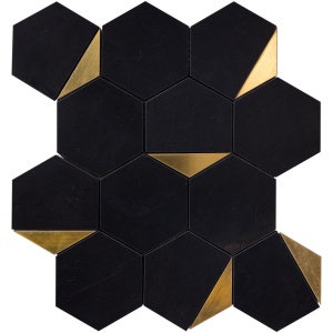 Gold Metal Brass Black Multi Finish Marble Half Hexagon Mosaics 29,25x33,77