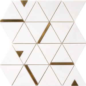 Gold Metal Brass Snow White Multi Finish Marble Triangle Mosaics 34,66x40