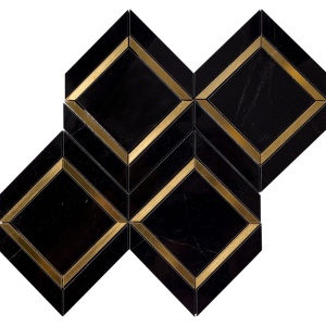 Gold Metal Brass Black Multi Finish Marble Diamond Mosaics 25,53x34,79