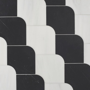 Ruffle  Snow White Polished - Black Honed Marble Tile